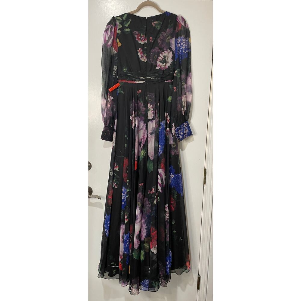 Mac Duggal Long Sleeve Floral Chiffon Gown Black Print 67872 Sz 2 NWT Romantic - Picture 11 of 16